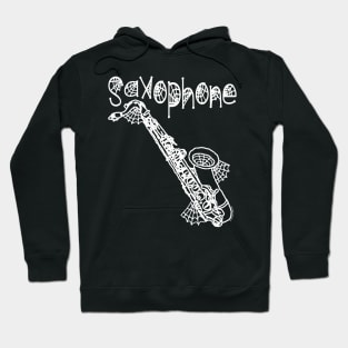 Saxophone Halloween Cobwebs White Text Hoodie